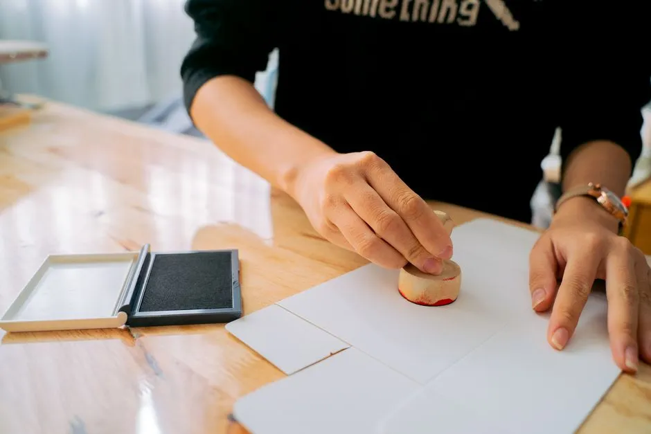 A hand stamping an official approval on a document